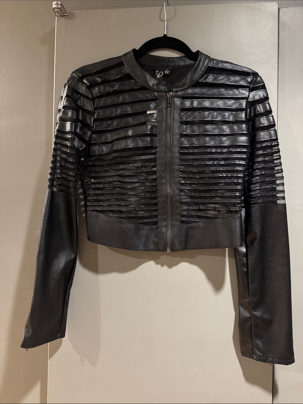 Windsor Black Striped Faux-Leather Cropped Jacket
